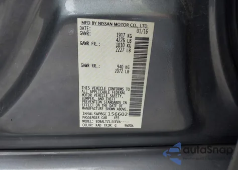 2016 Nissan Altima 2.5 Sl z USA, uszkodzony, nr VIN 1N4AL3AP6GC156602